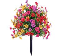 Qianderer Artificial Flower with Detachable Garden Stake UV Resistant Realistic Morning Glory Bush Yard Stakes for Outdoor Lawn Decorations (Multi-Color, 60cm)