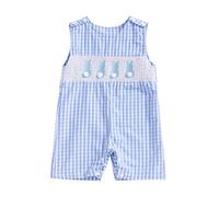 Qianderer Baby Boy Girl Clothes Sleeveless Shamrock/Bunny Embroidery Romper Jumpsuit Overall Newborn Infant Clothing Spring Summer Outfits (Ba Blue, 6-12 Months)