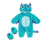 Qianderer Baby Boy Girl Halloween Costumes Funny Monsters Costume Long Sleeve Hooded Zip Up Jumpsuit for Cosplay Fuzzy Warm Fall Winter Clothes (Blue, 6-9 Months)