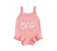Qianderer Baby Girl Sleeveless Knit Romper Half and One Birthday Outfit Onesie Cute Baby Girl Summer Clothes Infant Cake Smash Outfit (A Pink One Birthday, 6-12 Months)