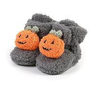 Qianderer Baby halloween booties Pumpkin Slippers Cozy Fleece Slippers Soft Newborn Crib Shoes First Walkers Prewalker (Gray, 6-12 Months)
