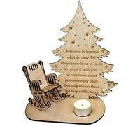 Qianderer Christmas Remembrance Candle Holder Ornament, Merry Christmas in Heaven Memory Tealight Holders, Brown Wooden Tabletop Candle Holder, 16*6.5*15.5cm/6.30*2.56*6.10in