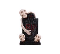 Qianderer Halloween Decoration Light Up Ornament Skeleton Ghost Party Resin Statue Display Black (Skeleton Tombstone, 8cm*8*cm13.5cm)