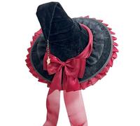 Qianderer Halloween Witch Hat with Gothic Rose Bow Shapeable Brim Women Handmade Wizard Hat Cap Lolita Party Masquerade for Carnival Daily Cosplay Costume Accessory (Red, One Size)