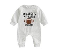 Qianderer Infant Baby Boys Girls Football Season Jumpsuit Watch Football with Daddy Funny Romper Playsuit Sweatshirt (Gray Daddy, 12-18 Months)