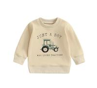 Qianderer Kids Boys Sweatshirt Farm Tractor Print Long Sleeve Jumper Pullovers Autumn Tops for Toddler Cute Fall Clothes Outfit (Ba Khaki, 12-18 Months)
