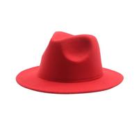 Qianderer Kids Classic Wide Brim Fedora Hat Children Boys Girls Felt Panama Cap Wool Felt Jazz Hats Party Holiday Stage Hat -54cm (Red, ONE Size)