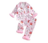 Qianderer Kids Toddler Girl Halloween Pajamas Fuzzy Trim Pumpkin Ghost Long Sleeve Button Down Shirt Top and Pants 2pcs Pjs Sets Sleepwear (Ba Floral Ghost Bow Pink, 3-4 Years)