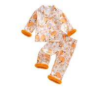 Qianderer Kids Toddler Girl Halloween Pajamas Fuzzy Trim Pumpkin Ghost Long Sleeve Button Down Shirt Top and Pants 2pcs Pjs Sets Sleepwear (Bc Floral Pumpkin Champagne, 4-5 Years)