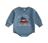 Qianderer My First Christmas Baby Girl Boy Outfit Sweatshirt Bubble Romper Sweater Onesie Long Sleeve Bodysuit Fall Clothes (Ba Blue, 6-12 Months)