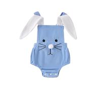 Qianderer My First Easter Baby Boy Girl Outfit Bunny Costume Rabbit Ear Sleeveless Romper Overalls Summer Infant Rabbit Cosplay Outfit (Blue, 3-6 Months)
