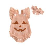 Qianderer My First Halloween Baby Girl Outfit Newborn Pumpkin Bubble Romper Bodysuit Overalls Infant Fall Outfit with Headband (Ba Orange, 9-12 Months)