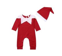 Qianderer Newborn Baby Christmas Outfit Boy Girl Elf Santa Claus Costumes Long Sleeve Romper Jumpsuit with Hat Set Infant Elf Costume (Ba Red, 18-24 Months)