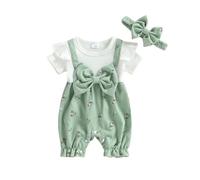 Qianderer Newborn Baby Girl Summer Clothes Short Sleeve Ruffle Bubble Romper Floral Bow Jumpsuit Bodysuit Infant Outfit 3 6 9 12 18 Months
