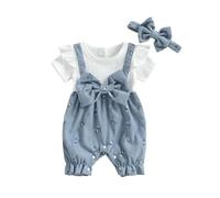 Qianderer Newborn Baby Girl Summer Clothes Short Sleeve Ruffle Bubble Romper Floral Bow Jumpsuit Bodysuit Infant Outfit 3 6 9 12 18 Months