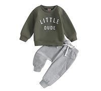 Qianderer Toddler Baby Boy 2Pcs Outfits Letters Print Pullover Sweatshirt Tops Drawstring Pants Set Fall Winter Clothes (Ba Army Green, 0-6 Months)