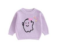 Qianderer Toddler Baby Boy Girl Halloween Sweater Pumpkin Embroidery Warm Pullover Sweatshirt Knitwear Knitted Fall Winter Clothes (Bd Purple, 18-24 Months)
