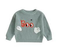 Qianderer Toddler Baby Boy Girl Halloween Sweater Pumpkin Embroidery Warm Pullover Sweatshirt Knitwear Knitted Fall Winter Clothes (Cc Gray, 3-6 Months)