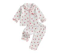 Qianderer Toddler Baby Boy Girl Valentine's Day Pajamas Heart Print Long Sleeves Shirt and Elastic Pants for Loungewear Sleepwear (Ba Red, 2-3 Years)
