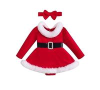Qianderer Toddler Baby Girl Christmas Romper Dress Santa Claus Red Princess Tulle Dress with Headband Outfits My First Christmas Clothes (Ba Red, 12-18 Months)