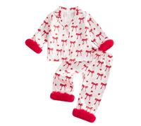 Qianderer Toddler Kids Baby Girl Christmas Satin Silk Pajamas Button Down 2 Piece Pajama Set Pjs Long Sleeve Shirts Tops and Pants Nightgown Outfit (Ca Red, 6-7 Years)