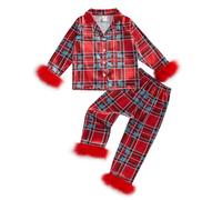 Qianderer Toddler Kids Baby Girl Christmas Satin Silk Pajamas Button Down 2 Piece Pajama Set Pjs Long Sleeve Shirts Tops and Pants Nightgown Outfit (Ba Red, 6-7 Years)
