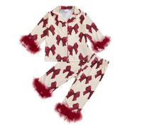 Qianderer Toddler Kids Baby Girl Christmas Satin Silk Pajamas Button Down 2 Piece Pajama Set Pjs Long Sleeve Shirts Tops and Pants Nightgown Outfit (Cb Red, 2-3 Years)