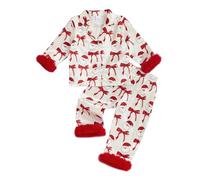 Qianderer Toddler Kids Baby Girl Christmas Satin Silk Pajamas Button Down 2 Piece Pajama Set Pjs Long Sleeve Shirts Tops and Pants Nightgown Outfit (Bl Red Santa Claus Bow, 3-4 Years)