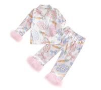 Qianderer Toddler Kids Baby Girl Easter Pajamas Set Button Down 2 Piece Pajama Set Pjs Long Sleeve Shirts Tops and Pants Nightgown Outfit (Da Pink, 4-5 Years)