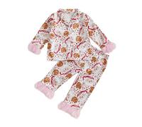 Qianderer Toddler Kids Baby Girl Halloween Pajamas Set Button Down 2 Piece Pajama Set Pjs Long Sleeve Shirts Tops and Pants Nightgown Outfit (Bj Santa Claus Cookie Pink, 12_months-24_months)