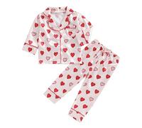 Qianderer Toddler Kids Baby Girl Valentine's Day Pajamas Set Button Down 2 Piece Pajama Set Pjs Long Sleeve Shirts Tops and Pants Nightgown Outfit (Cg Red Heart, 5-6 Years)
