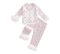 Qianderer Toddler Kids Baby Girl Valentine's Day Pajamas Set Button Down 2 Piece Pajama Set Pjs Long Sleeve Shirts Tops and Pants Nightgown Outfit (Ck Pink, 8-9 Years)