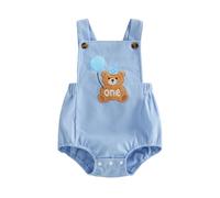 Qianderer Unisex Baby Boy First Birthday Outfit Sleeveless Corduroy Overalls Letter One Cake Smash Romper for 1st Birthday Party (Ca Blue, 12-18 Months)