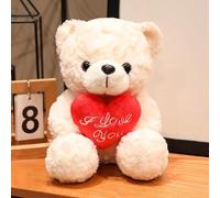 Qianderer Valentines Day Teddy Bear Plush Toy, Cuddly Christmas Cute Soft Plush Toy With Rose,Christmas Stuffed Pillow Doll, Xmas Stuffed Animals Gifts for Kids Girlfriends Boyfrieds (Pure White, M)