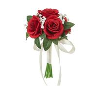 Qianderer Wedding Bouquets for Bride Bridesmaid Bouquet Champagne White Artificial Roses Flowers for Wedding Valentine's Day Church Home Decoration (Red, 18cm*27.5cm)