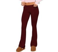 Qianderer Women Flared Leggings Bell Bottom Pants High Waisted Stretch Slimming Solid Color Workout Gym Yoga Pants (Burgundy, S)
