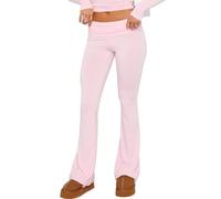 Qianderer Women Flared Leggings Bell Bottom Pants High Waisted Stretch Slimming Solid Color Workout Gym Yoga Pants (Pink, S)