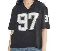 Qianderer Women Jersey Shirts Y2k Graphic Number Oversized Tees V Neck Short Sleeve Shirts Cute Soccer Streetwear T Shirt Tops (Bd Dark Grey 97, M)