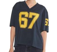 Qianderer Women Jersey Shirts Y2k Graphic Number Oversized Tees V Neck Short Sleeve Shirts Cute Soccer Streetwear T Shirt Tops (Bd Grey 67, M)