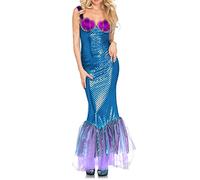 Qianderer Women Mermaid Tail Costume Princess Sequin Ruffle Sequin Long Tail Maxi Skirt for Halloween Cosplay Fancy Dress (Bb Blue Purple, L)