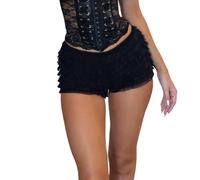 Qianderer Women Ruffle Shorts Lolita Bloomers Y2k Fairy Lace Layered Short Pants Sexy Boy Shorts Layered Bottoms Sweet Cute Panties (Bd Black, S)