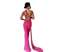Qianderer Women Y2k Backless Dress Sleeveless Bodycon Halter Open Back Maxi Dress Going Out Elegant Party Cocktail Long Dress (A Rose Red, S)
