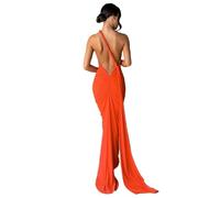 Qianderer Women Y2k Backless Dress Sleeveless Bodycon Halter Open Back Maxi Dress Going Out Elegant Party Cocktail Long Dress (A Orange, M)