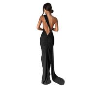 Qianderer Women Y2k Backless Dress Sleeveless Bodycon Halter Open Back Maxi Dress Going Out Elegant Party Cocktail Long Dress (A Black, L)