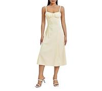Qianderer Women Y2k Square Neck Bustier Long Dress Vintage Low Cut Sleeveless Summer Boho Midi Dress Corset Maxi Dress Going Out Sundress (Aa Yellow, S)