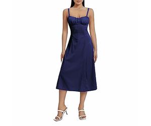 Qianderer Women Y2k Square Neck Bustier Long Dress Vintage Low Cut Sleeveless Summer Boho Midi Dress Corset Maxi Dress Going Out Sundress (Aa Blue, M)