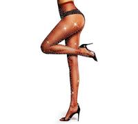 Qianderer Women's Fishnets Sexy High Waist Sparkle Rhinestone Fishnets Party Mesh Stockings Glitter Tights Pantyhose (Ba Gold, ONE SIZE)