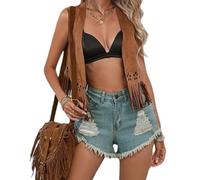 Qianderer Women's Fringe Vest 60s 70s Hippie Vest Sleeveless Cowgirl Western Faux Suede Tassel Leather Jacket Boho Waistcoat Vintage Hippie Outwear (Bd Brown, XL)