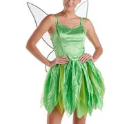 Qianderer Womens Green Mini Sequin Dress Tinker Costume Bell Dress Forest Fairy Cosplay Dress Halloween Fancy Dress with Wings (Da Green, L)