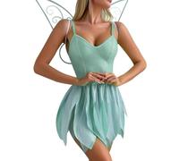 Qianderer Womens Green Mini Sequin Dress Tinker Costume Bell Dress Forest Fairy Cosplay Dress Halloween Fancy Dress with Wings (Ca Blue, L)